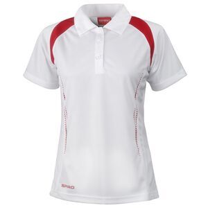 Spiro Womens/Ladies Sports Team Spirit Performance Polo Shirt / White/Red